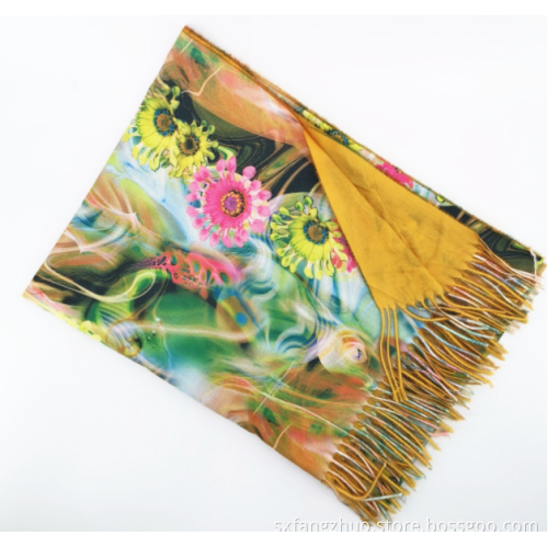 ready to ship winter warm print cashmere with fringe scarf shawls
